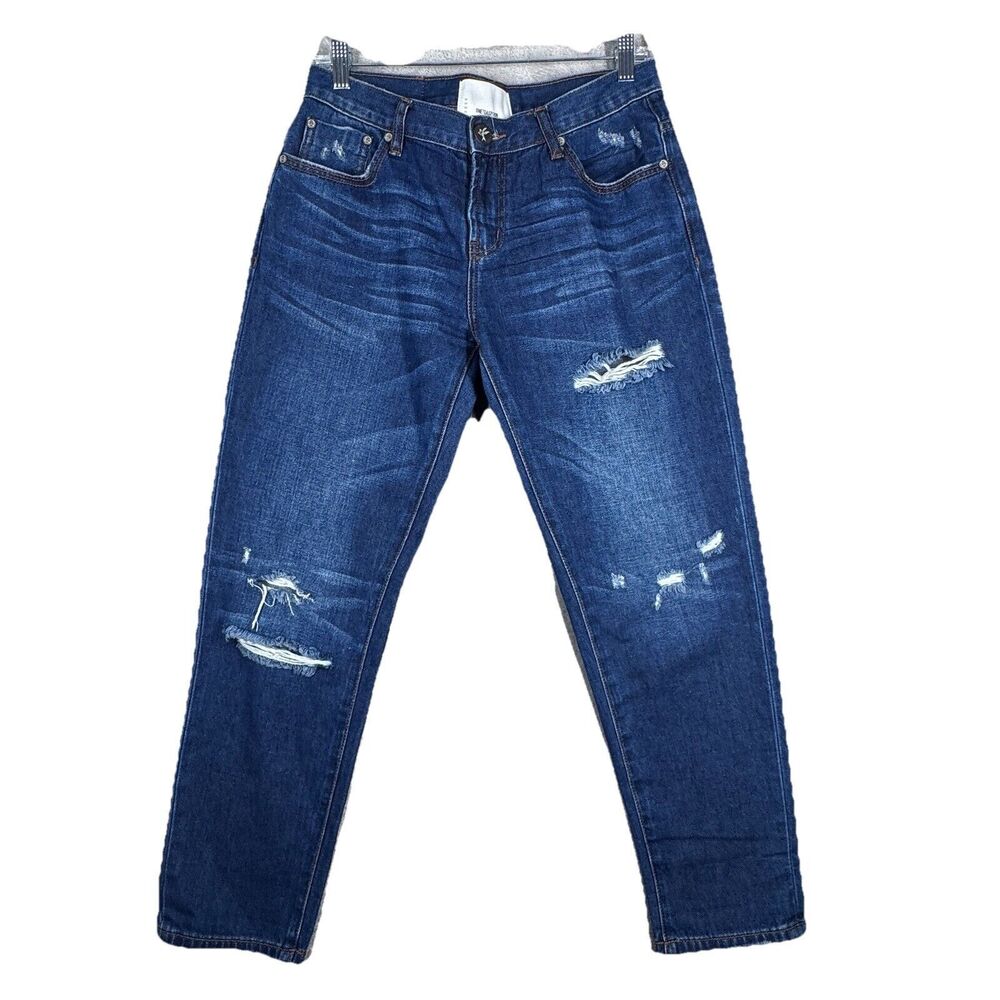 One Teaspoon Jeans Women 4 28" Awesome Baggie Blue Dark Whisker Fading Destroyed